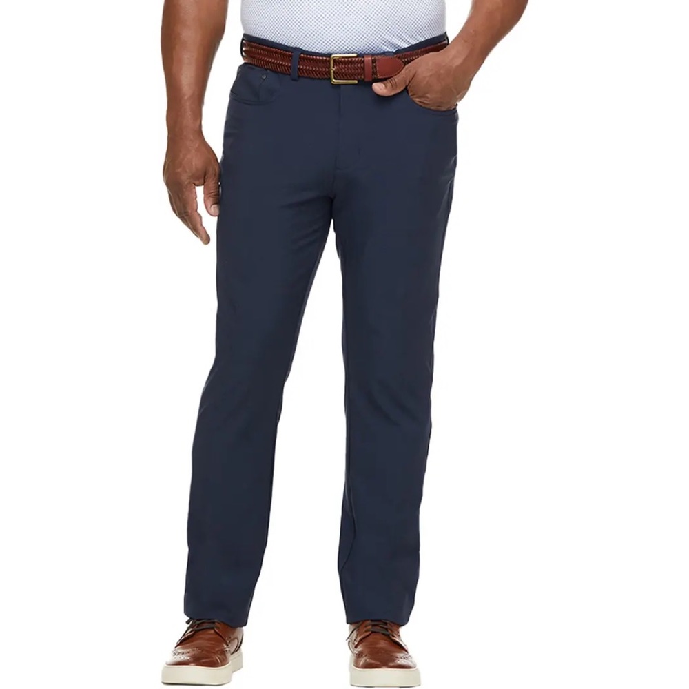 Greg Norman Navy Blue Solid Woven Pants, 32